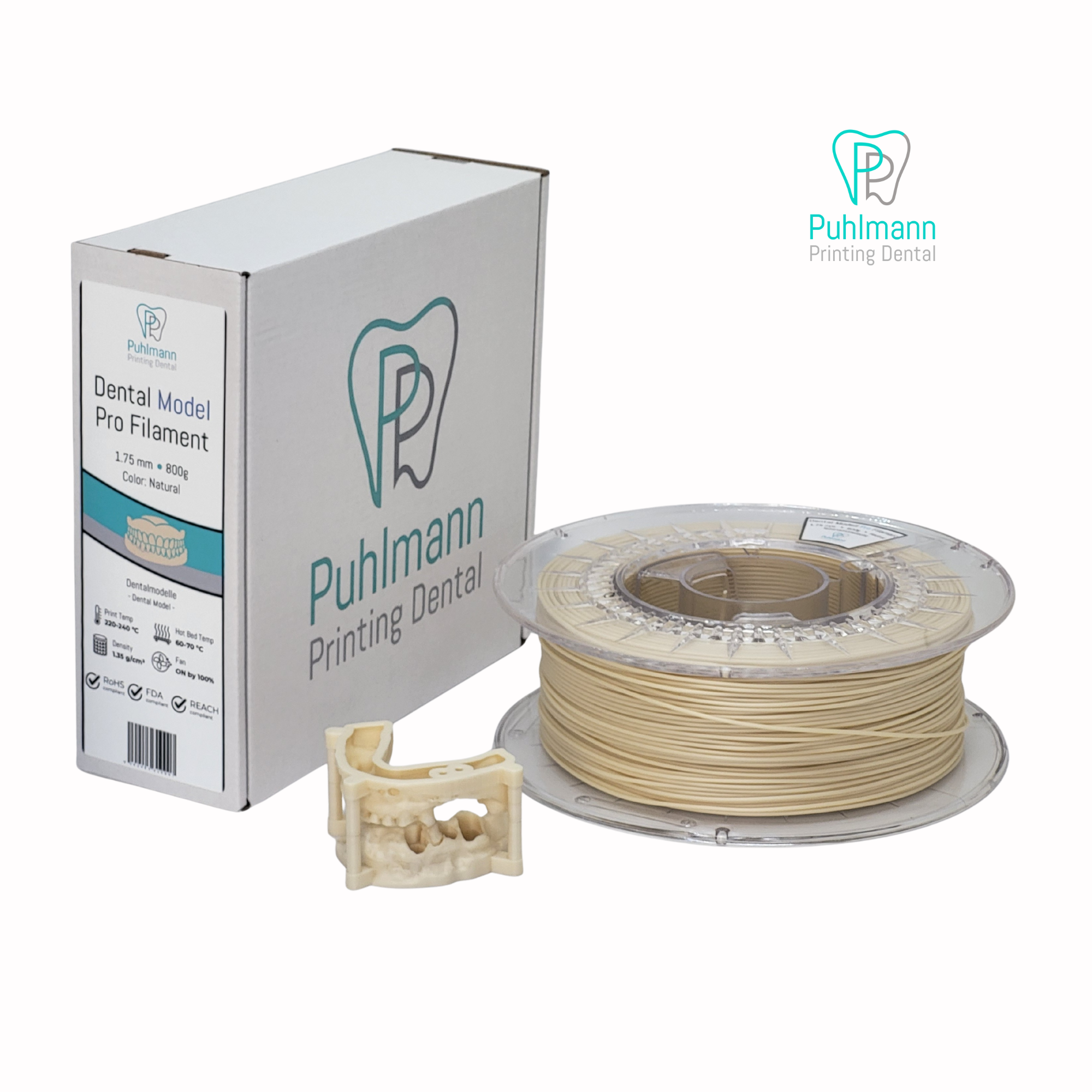 Puhlmann Printing Dental - Modell Pro Filament - Natural - Einfach zu drucken - 800g - Dental Filament - FDA, ROHS, REACH zertifiziert
